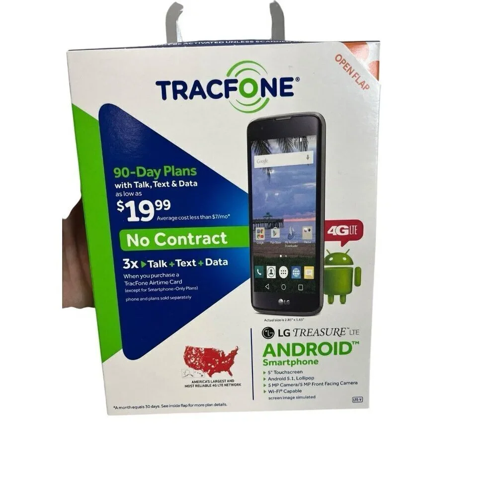 LG Treasure LTE L52VL TracFone 8GB Black Android Smartphone New Factory Sealed